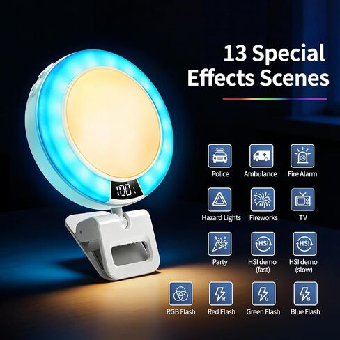UFO RGB Selfie Light Portable Photography Lighting, 1800mAh Rechargeable CRI 95+ 2500-6000K Dimmable Panel Lamp Support，360° LED Selfie Ring Fill Light for Selfies/Photography/TikTok/Video Conference in Kuwait