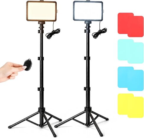 2 Pack 13" LED Panel Light with 63" Tripod Stand, 2800-6800K Dimmable Photography Lights, Video Lighting Kit with Phone Holder, Studio Light for Recording, Game Streaming, TikTok (13" Panel) in Kuwait