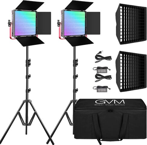 GVM RGB LED Video Light, 50W Video Lighting Kit with APP Control, 1200D Photography Lighting kit for YouTube Studio, 3 Packs Led Panel Light, 3200K-5600K, Aluminum Alloy Shell, CRI 97 in Kuwait