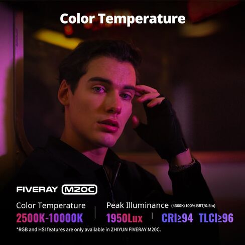 ZHIYUN FIVERAY M20C Combo RGB Video Light, 20W Portable LED Light | for Content Creation, HSI Full Color, CCT 2500K-10000K, TLCI 96+, 16 Effects, Magnetic & App, USB-C PD in Kuwait