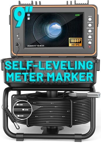 Anysun Sewer Camera Self Leveling 100ft, Sewer Inspection Camera with Meter Marker,HD Screen, DVR, 12 Adjustable LED Lights, 5mm Cable, 5100mAh Rechargeable Battery, 32GB Card in Saudi Arabia