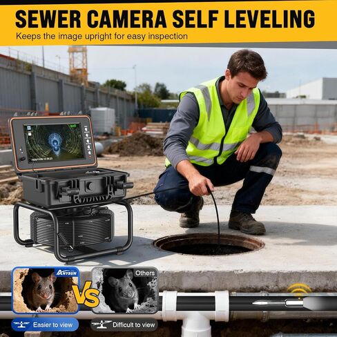 Anysun Sewer Camera Self Leveling 100ft, Sewer Inspection Camera with Meter Marker,HD Screen, DVR, 12 Adjustable LED Lights, 5mm Cable, 5100mAh Rechargeable Battery, 32GB Card in Saudi Arabia