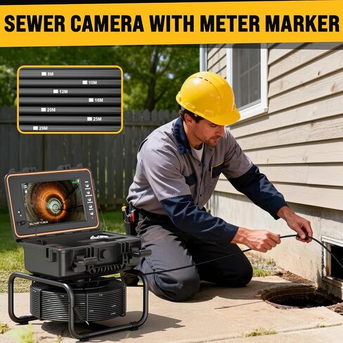 Anysun Sewer Camera Self Leveling 100ft, Sewer Inspection Camera with Meter Marker,HD Screen, DVR, 12 Adjustable LED Lights, 5mm Cable, 5100mAh Rechargeable Battery, 32GB Card in Saudi Arabia