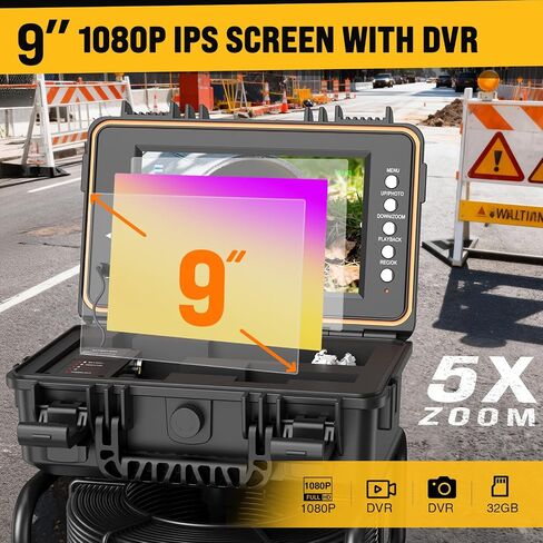 Anysun Sewer Camera Self Leveling 100ft, Sewer Inspection Camera with Meter Marker,HD Screen, DVR, 12 Adjustable LED Lights, 5mm Cable, 5100mAh Rechargeable Battery, 32GB Card in Saudi Arabia