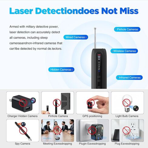 Hidden Camera Detector - a six-in-one Portable Device, Suitable for Travel, Hotel bathrooms, Cars, and Offices. Airbnb .5 Sensitivity Levels | 25-Hour Battery Life (Black) in Kuwait