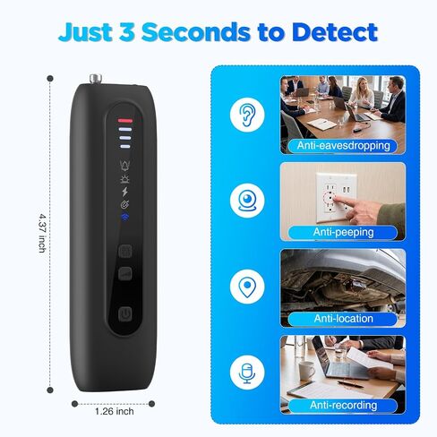 Hidden Camera Detector - a six-in-one Portable Device, Suitable for Travel, Hotel bathrooms, Cars, and Offices. Airbnb .5 Sensitivity Levels | 25-Hour Battery Life (Black) in Kuwait