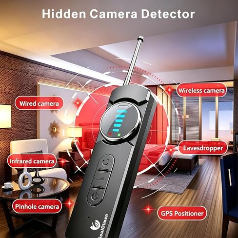 Hidden Spy Camera Detector with LED, Upgraded Hidden Bug and Camera Detector, AI-Powered Anti-Spy Device, GPS Tracker Detector Portable Privacy Protector for Travel/Hotel/Car (Black) in Kuwait