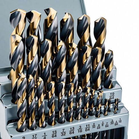 29Pcs Cobalt Drill Bit Set, 135 Degree Tip High Speed Steel with Black and Gold Finish, Stainless Steel, Plastic and Wood with Indexed Round Case 1/16"-1/2" in Kuwait