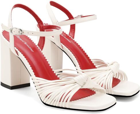 Women’s Knotted Strappy Block Heels Sandals 3.8 inch Chunky Heel Ankle Strap Party Peep Toe Shoes,Wedding & Cocktail Shoes,Gold/Silver/White in Kuwait