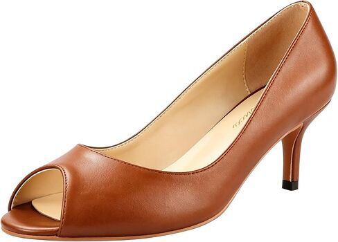 Lutalica W Women's Peep Toe Kitten Heel Sandals Classic Slip On Medium Heel Dress Pumps for Office Party Wedding in Kuwait