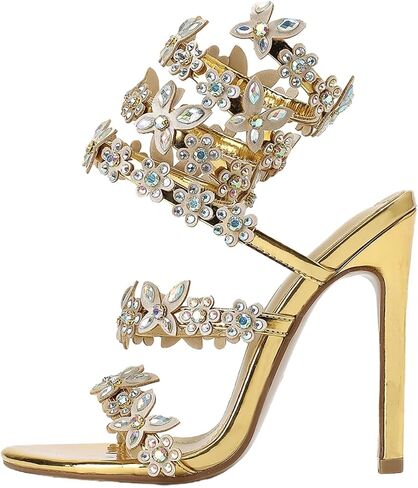 Women's Diamante High Heels Sparkly Spiral Strap Heeled Sandals in Saudi Arabia