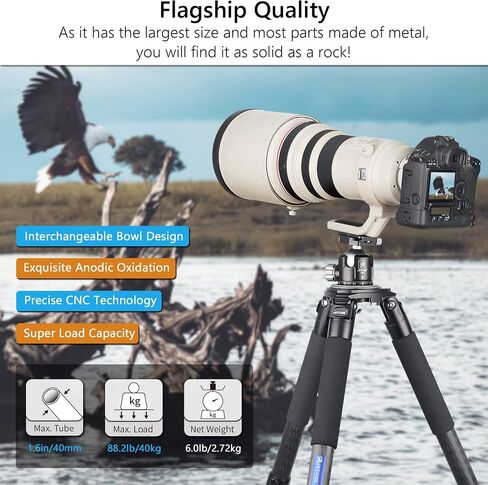 Carbon Fiber Tripod Heavy Duty Bowl ARTCISE AS90C Camera Tripod Ultra Stable Carbon Stand 10 Layers Carbon Fiber 40mm Leg Tube Max Load 88 Lbs/40kg(Without 75mm Bowl Adapter) in Kuwait
