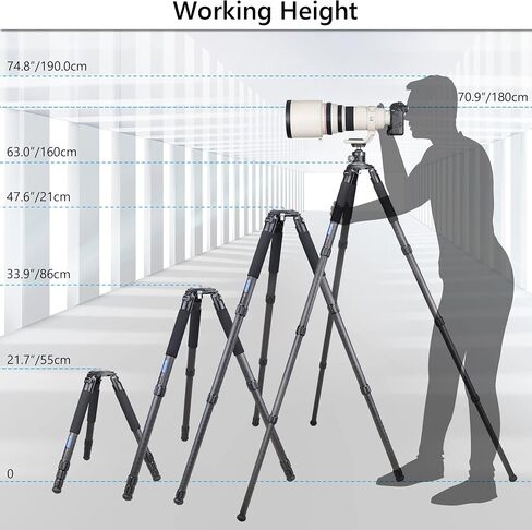 Carbon Fiber Tripod Heavy Duty Bowl ARTCISE AS90C Camera Tripod Ultra Stable Carbon Stand 10 Layers Carbon Fiber 40mm Leg Tube Max Load 88 Lbs/40kg(Without 75mm Bowl Adapter) in Kuwait