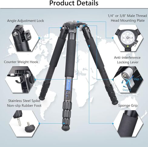 Carbon Fiber Tripod Heavy Duty Bowl ARTCISE AS90C Camera Tripod Ultra Stable Carbon Stand 10 Layers Carbon Fiber 40mm Leg Tube Max Load 88 Lbs/40kg(Without 75mm Bowl Adapter) in Kuwait