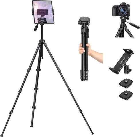 elitehood 63" Tripod for Camera and iPad Video Recording, Compact Travel Outdoor iPad Tripod Stand, Load Capacity 8kg/17.6lbs, Compatible with DSLR and 4.7-13" Tablet/Phone in Kuwait