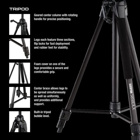 Sunpak 58-Inch Aluminum Camera Tripod with 3-Way Pan Head & Phone Adapter | Supports up to 8 lbs & extends to 58". Works with digital cameras, GoPros & smartphones. Features quick-release plate. in Kuwait