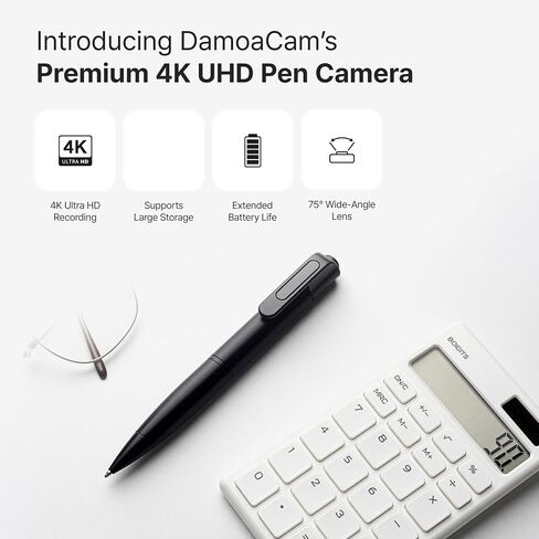 DAMOA 4K UHD Body Camera Pen, Portable Wearable Recording Camera with Clip, 75° Wide-Angle Lens, USB-C Charging, MicroSD Storage Support, Compact Video Recorder for Work, Travel, Meetings in Kuwait