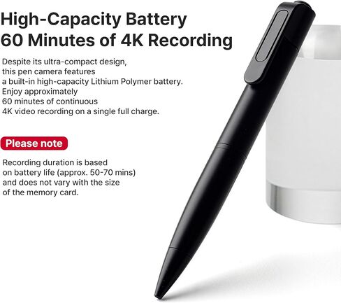 DAMOA 4K UHD Body Camera Pen, Portable Wearable Recording Camera with Clip, 75° Wide-Angle Lens, USB-C Charging, MicroSD Storage Support, Compact Video Recorder for Work, Travel, Meetings in Kuwait