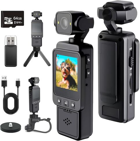 Mini Body Camera with Audio & Video Recording, Pocket Action POV Camcorder 270° Rotation 2K QHD, 64GB Wearable Camera for Security, Work, Guard, Travel in Kuwait