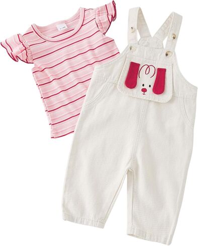 Toddler Baby Girl Summer Clothes Overalls Set 1-4T | Striped Ruffle Tank Top & Denim Wide Leg Pants Clothing Set in Kuwait