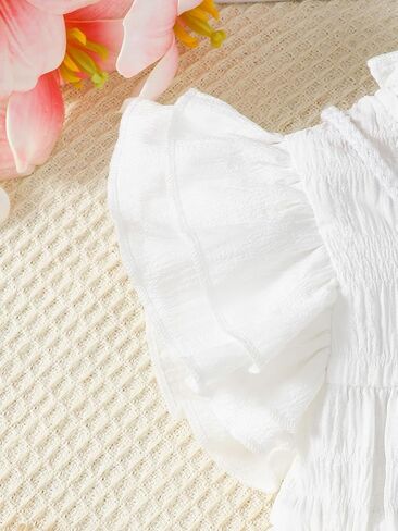 Baby Girls White Ruffle Top & Faux Denim Shorts Set with Free Heart Bag for 6M-3Y Toddlers in Kuwait