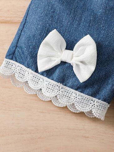 Baby Girls White Ruffle Top & Faux Denim Shorts Set with Free Heart Bag for 6M-3Y Toddlers in Kuwait