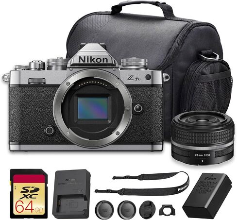 Nikon Zfc Mirrorless Camera with NIKKOR Z 28mm f/2.8 SE Lens, 20.9MP APS-C 4K Vlogging Camera, Retro Style Creator Camera with Wi-Fi, Eye AF, Vari-Angle Screen Bundle with Bag + 64GB Memory Card | For Photography & Video | 20.9MP APS-C Mirrorless Camera + in Kuwait