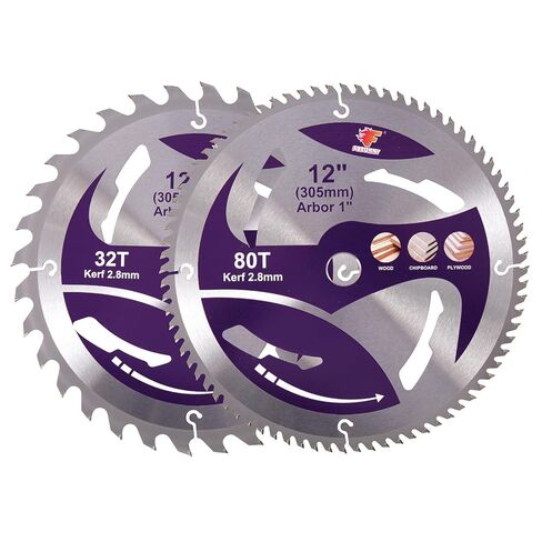 12" Circular Saw Blade, 32T&80T 2pcs-Set, Table Saw Blade, Miter Saw Blade. | Diameter 12 inch Table Saw blade, 12 Miter Saw Blade. Arbor 1 inch, for Cutting Various Wood, Plastic and Composite Materials in Kuwait