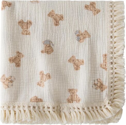 Cotton Muslin Baby Blanket with Tassel, Boho Bohemian Muslin Swaddle Blanket Baby Receiving Blanket with Fringe, Nursery Decor Throw or Nursing Blankets, 47" x40"(Watercolor Flower) in Kuwait