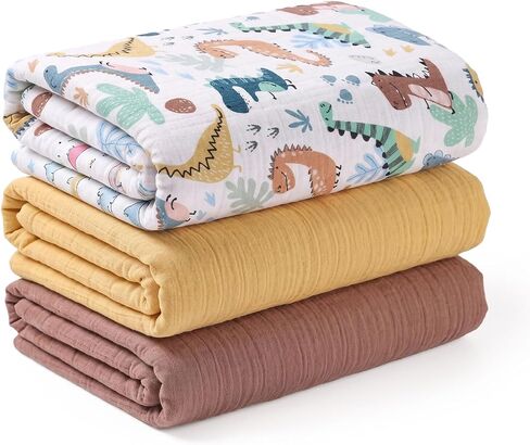 Muslin Swaddle Blankets for Newborns Baby Bear Print, 100% Cotton 40x38 Inches Baby Swaddle Blanket, Soft Breathable Muslin Baby Blanket Pack of 3 in Kuwait