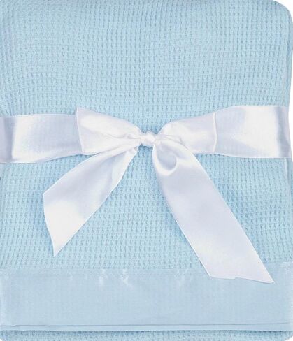 Thermal Waffle Weave Baby Blanket with Satin Nylon Trim (Blue) in Kuwait