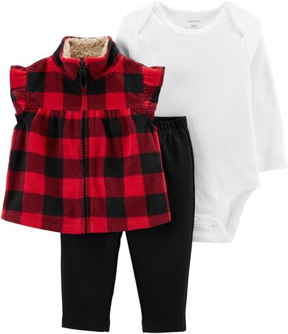 Carter's Baby Girls' 3 Piece Vest Little Jacket Set (Plaid/Red/Black, 9 Months) in Kuwait
