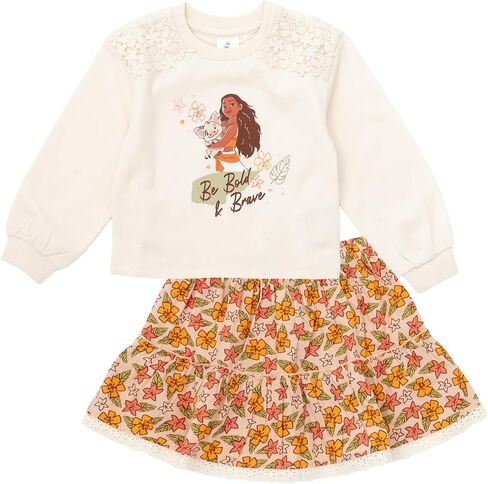 طقم سويت شيرت صوف للفتيات من Disney Floral وتنورة مكشكشة، مقاسات الأطفال الصغار إلى الأطفال الكبار (2T - 14-16) in Kuwait