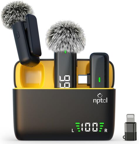 NPTCL Wireless Lavalier Microphone for iPhone iPad Android, Mini USB C Mic | 24H Charging Case, Digital Charge Display, Noise Reduction for Content Creator Video Recording Vlog Podcast YouTube TikTok in Kuwait
