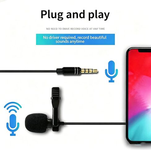 Omnidirectional Lavalier Mic for Presentations Blogging and Public Speaking with 5M Cable Clip on Mic for Video in Kuwait