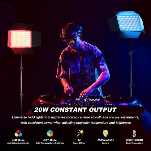 2Pack RGB LED Video Light Kit 12.6in with Barn Door, RGB Photography Light 20W/2500~8500K/14 Effect/2000lux@0.5m LED Panel Light Kit with Light Stand for Gaming Streaming Zoom YouTube Photography in Kuwait