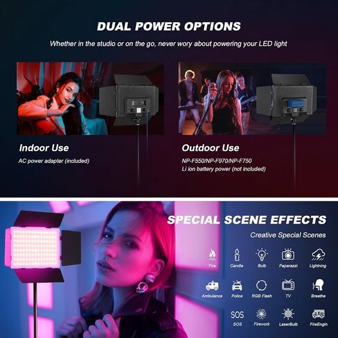 2Pack RGB LED Video Light Kit 12.6in with Barn Door, RGB Photography Light 20W/2500~8500K/14 Effect/2000lux@0.5m LED Panel Light Kit with Light Stand for Gaming Streaming Zoom YouTube Photography in Kuwait
