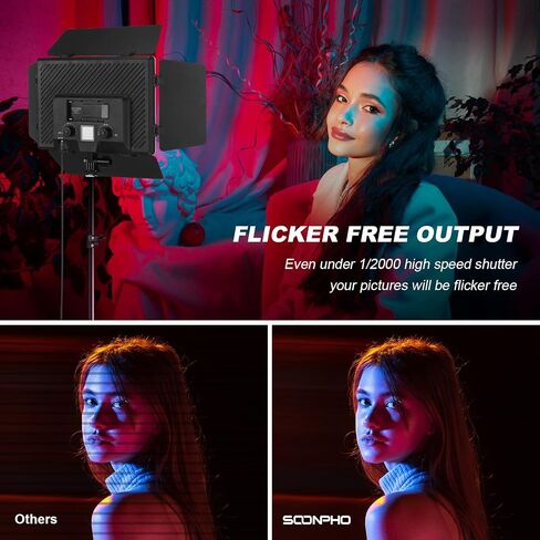 2Pack RGB LED Video Light Kit 12.6in with Barn Door, RGB Photography Light 20W/2500~8500K/14 Effect/2000lux@0.5m LED Panel Light Kit with Light Stand for Gaming Streaming Zoom YouTube Photography in Kuwait
