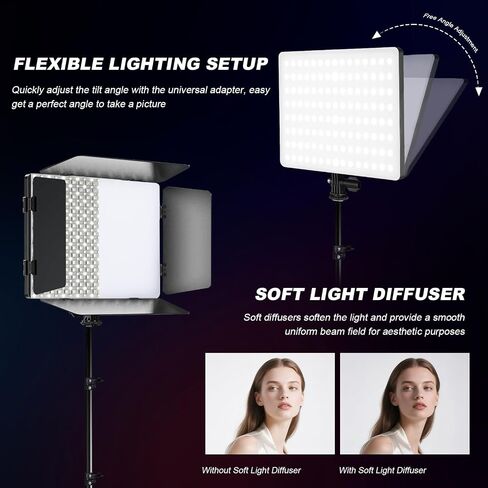 2Pack RGB LED Video Light Kit 12.6in with Barn Door, RGB Photography Light 20W/2500~8500K/14 Effect/2000lux@0.5m LED Panel Light Kit with Light Stand for Gaming Streaming Zoom YouTube Photography in Kuwait