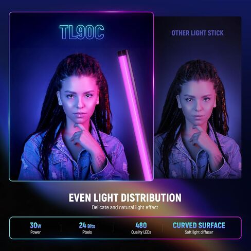 NEEWER TL120C RGB Tube Light, 42W Full Color RGBWW Photography LED Video Light Wand Stick with APP/2.4G/DMX Control, 7 Pixel Effects/18 Scenes, 2500K-10000K CRI97+ TLCI98+, 6000mAh Battery in Kuwait