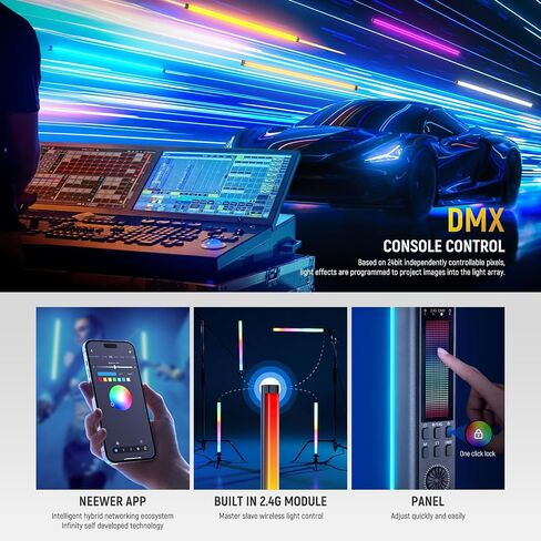 NEEWER TL120C RGB Tube Light, 42W Full Color RGBWW Photography LED Video Light Wand Stick with APP/2.4G/DMX Control, 7 Pixel Effects/18 Scenes, 2500K-10000K CRI97+ TLCI98+, 6000mAh Battery in Kuwait