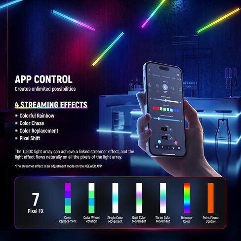 NEEWER TL120C RGB Tube Light, 42W Full Color RGBWW Photography LED Video Light Wand Stick with APP/2.4G/DMX Control, 7 Pixel Effects/18 Scenes, 2500K-10000K CRI97+ TLCI98+, 6000mAh Battery in Kuwait