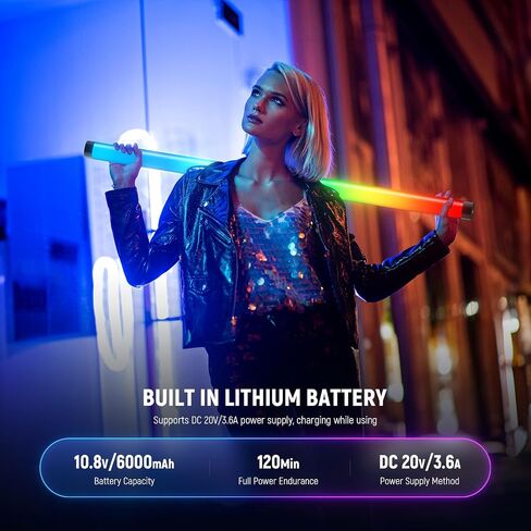 NEEWER TL120C RGB Tube Light, 42W Full Color RGBWW Photography LED Video Light Wand Stick with APP/2.4G/DMX Control, 7 Pixel Effects/18 Scenes, 2500K-10000K CRI97+ TLCI98+, 6000mAh Battery in Kuwait
