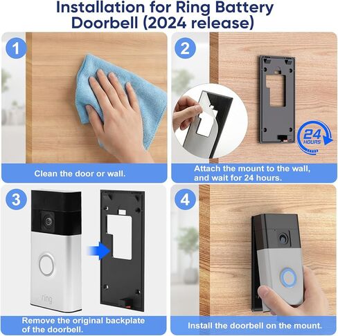 No Drilling Doorbell Mount for Ring Battery Doorbell (2024 Release), Adhesive Camera Door Mount for Easy Door or Wall Use in Apartments, Rentals and Offices in Kuwait
