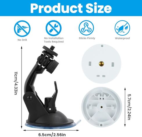 2 Pack Suction Cup Window Mount Compatible with Ring Pan-Tilt Indoor Cam | Compatible with Ring Indoor Cam Plus, Ring Indoor Cam (2nd Gen), No Drill Adjustable Bracket for Glass Window Fish Tank in Kuwait