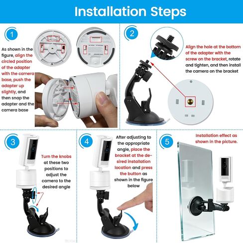 2 Pack Suction Cup Window Mount Compatible with Ring Pan-Tilt Indoor Cam | Compatible with Ring Indoor Cam Plus, Ring Indoor Cam (2nd Gen), No Drill Adjustable Bracket for Glass Window Fish Tank in Kuwait