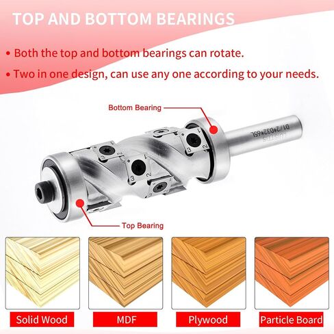 Heavy Duty Carbide Insert Flush Trim Router Bit Top and Bottom Double Bearings Trimmer with Coating Pattern Template Router Bits 1/2 Inch Shank 32MM Cutting Diameter for Woodwork Trimming in Saudi Arabia
