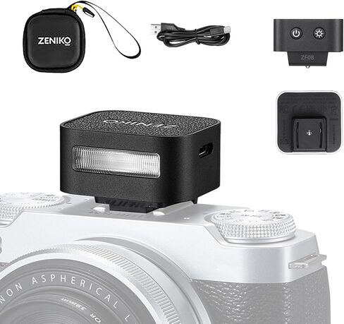 ZENIKO ZF08 Camera Flash - 440 Full Power Flashes/GN16 ISO200 0.5m/470mAh | Type-C Charge/3s Recycle Time/5 Power Levels/Mini Flash Compatible with Sony ZV-E10 ZV1 a7CII a7IV Ricoh GRIII etc. (Silver) in Kuwait