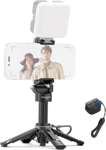 NEEWER Mini Tripod for Phone, Lightweight Foldable Small Selfie Stick Cell Phone Clamp Desk Stand with Remote & Cold Shoe Mounts Compatible with iPhone Android Samsung for Video Recording, PA986 White in Kuwait