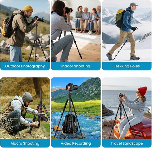 Camera Tripod, Lightweight Travel Outdoor DSLR Tripods Aluminum Tripod/Monopod, 360°Ball Head Detachable, Tripod for iPhone, ipad, DSLR,Tablet with Carry Bag in Kuwait